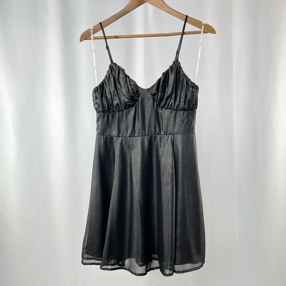 NWT Lulus Catch a Glint Metallic Bustier Mini Skater Dress in Black Size Medium - Picture 3 of 8